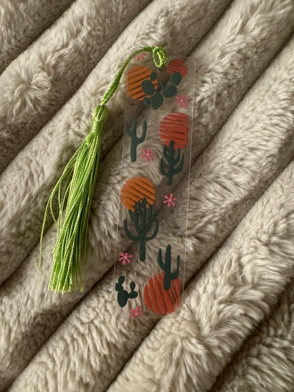 Clear Acrylic Cactus Bookmark with Lime Green Tassel